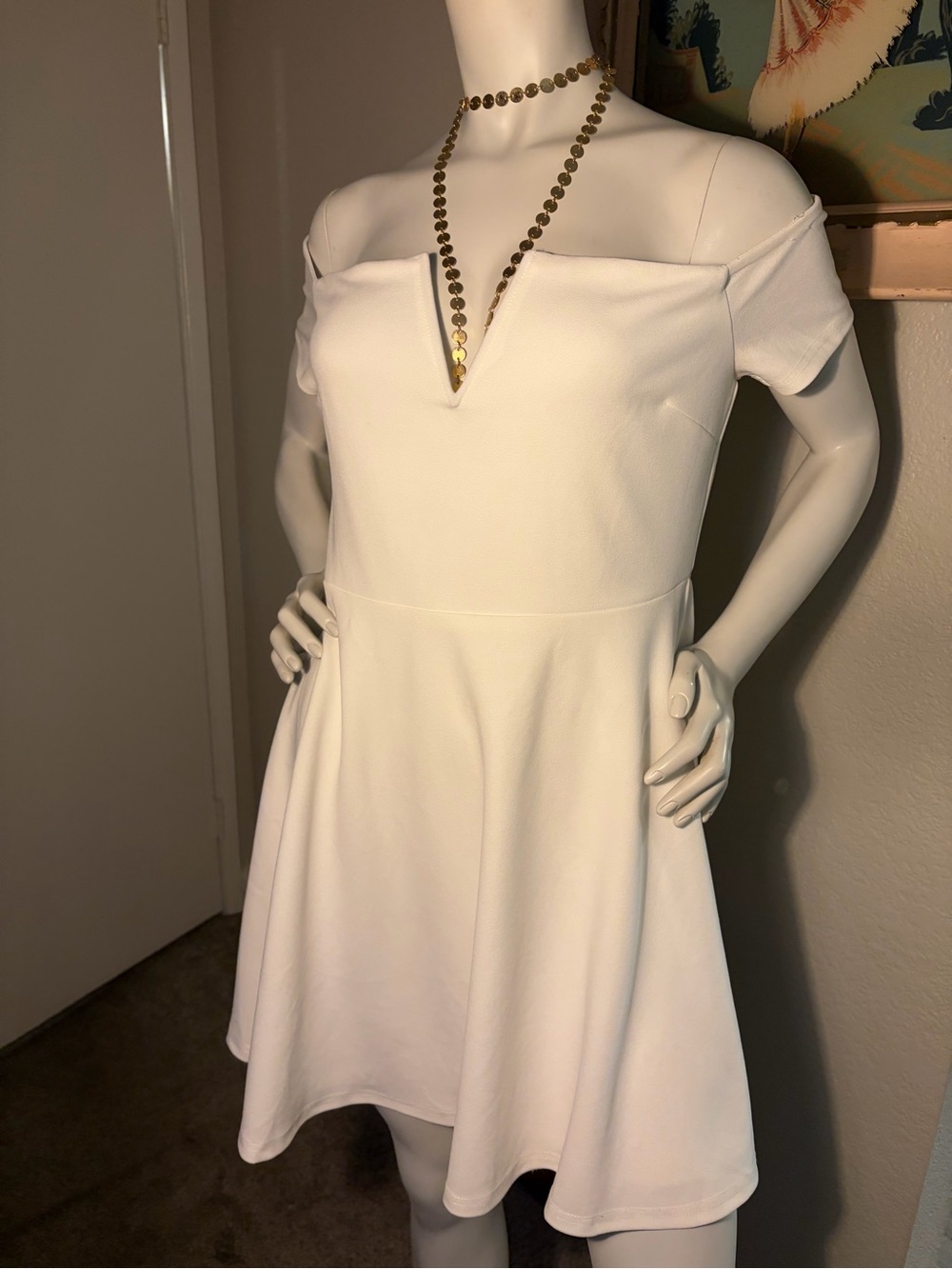 Lulus White Off-the-Shoulder Fit & Flare Dress – Size XL